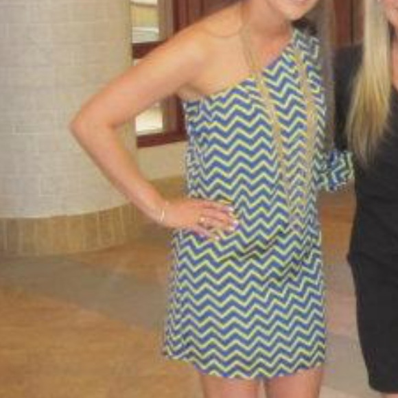 Blue & Yellow Chevron Dress - Picture 1 of 6